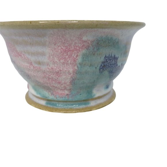 Vintage Handcrafted Signed Art Pottery Stoneware Bowl Multicolor Pastels Glazed - Picture 7 of 12